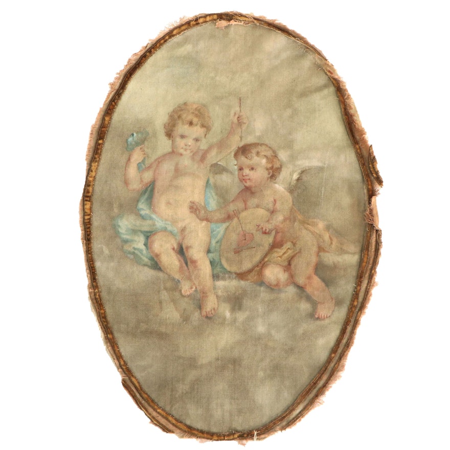 Oil Painting of Cupid and Target, Early to Mid-20th Century