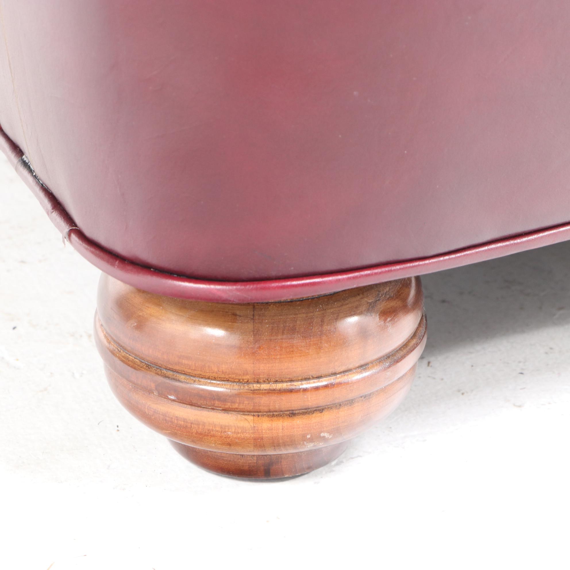 Jamestown Sterling Brass-Tacked and Burgundy Leather Club Chair and Ottoman