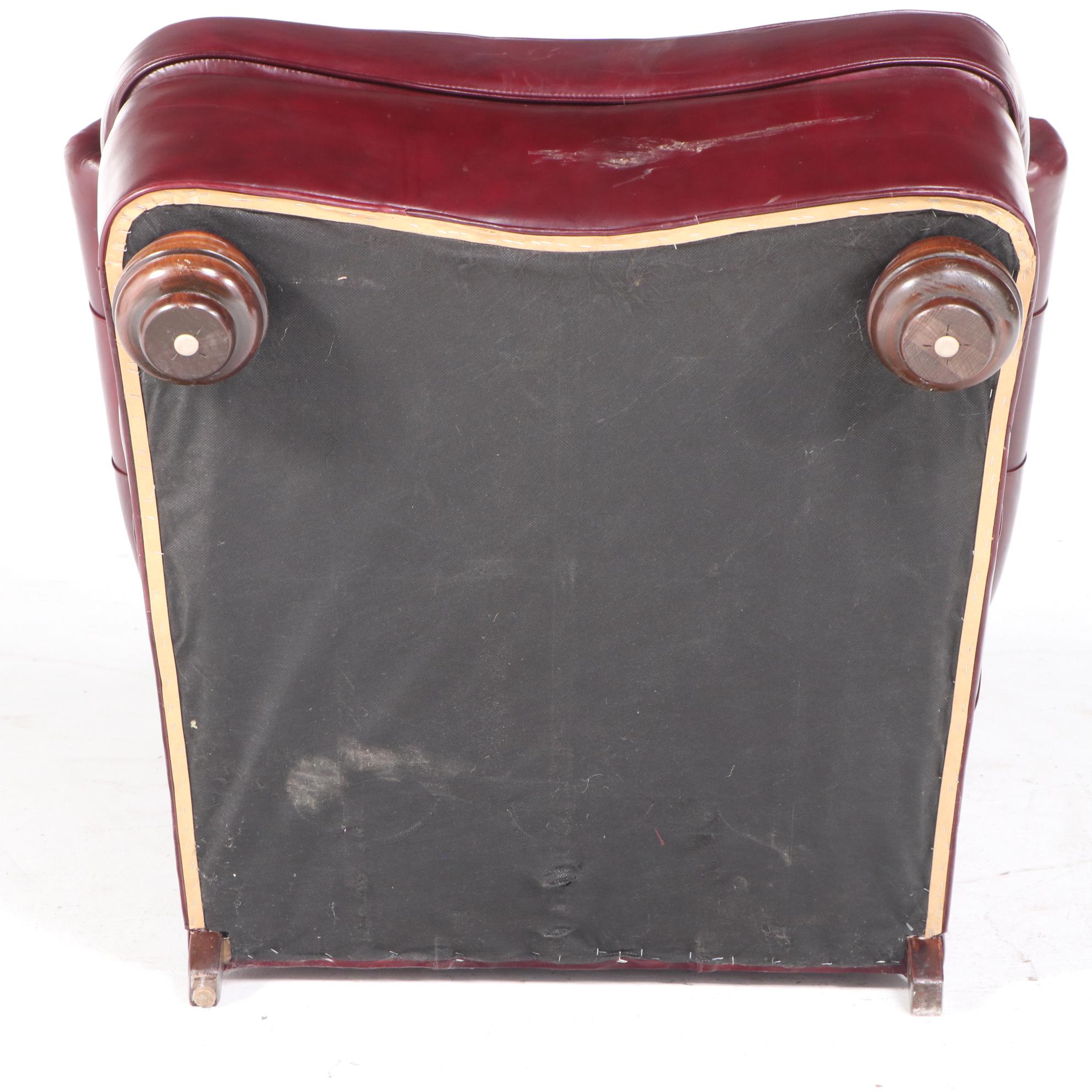 Jamestown Sterling Brass-Tacked and Burgundy Leather Club Chair and Ottoman