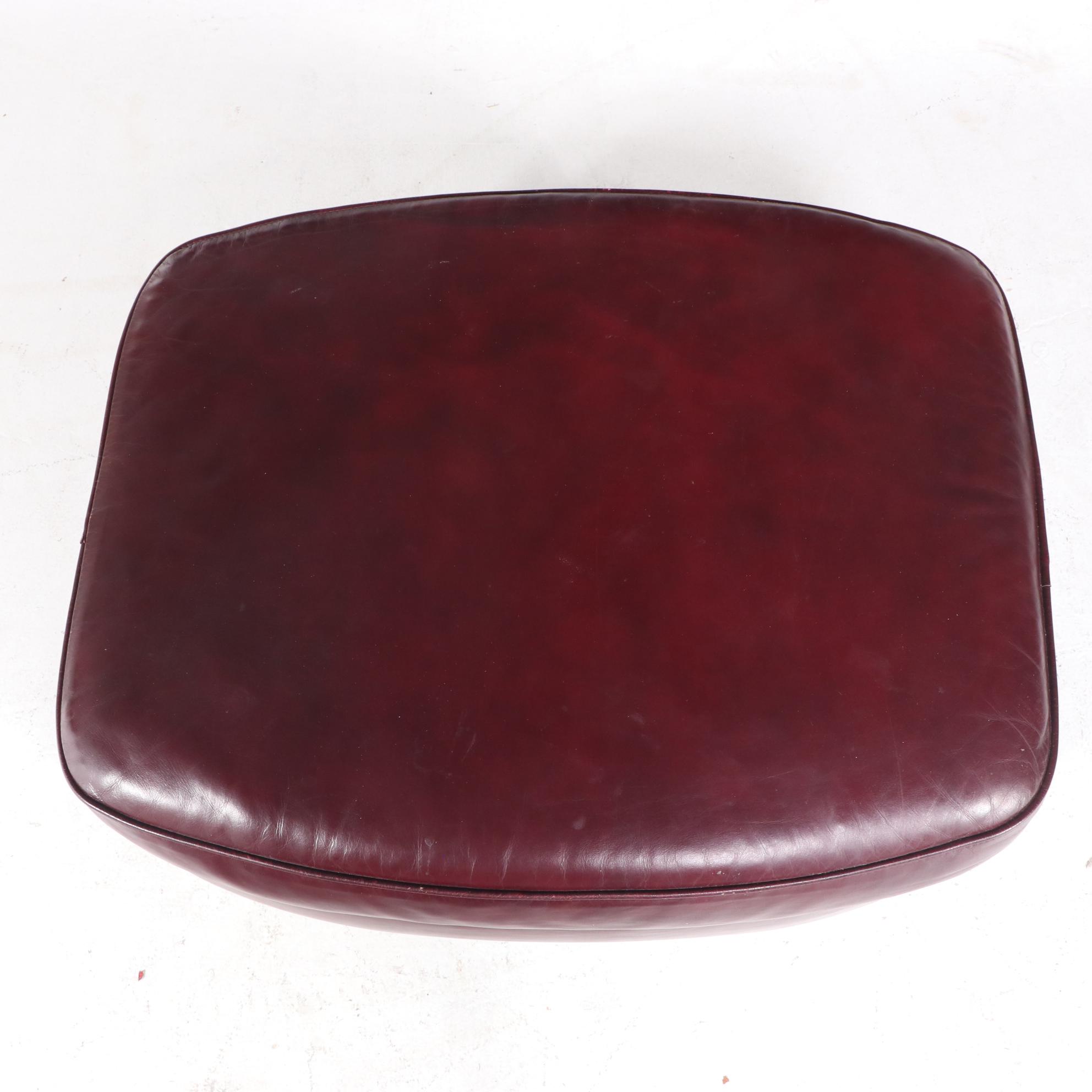 Jamestown Sterling Brass-Tacked and Burgundy Leather Club Chair and Ottoman