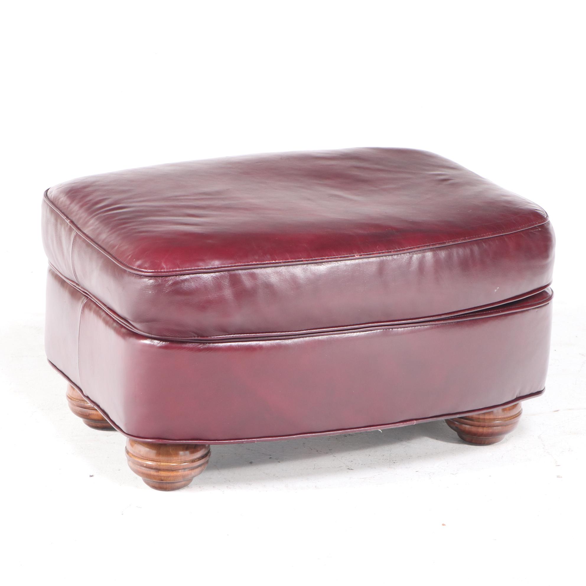 Jamestown Sterling Brass-Tacked and Burgundy Leather Club Chair and Ottoman