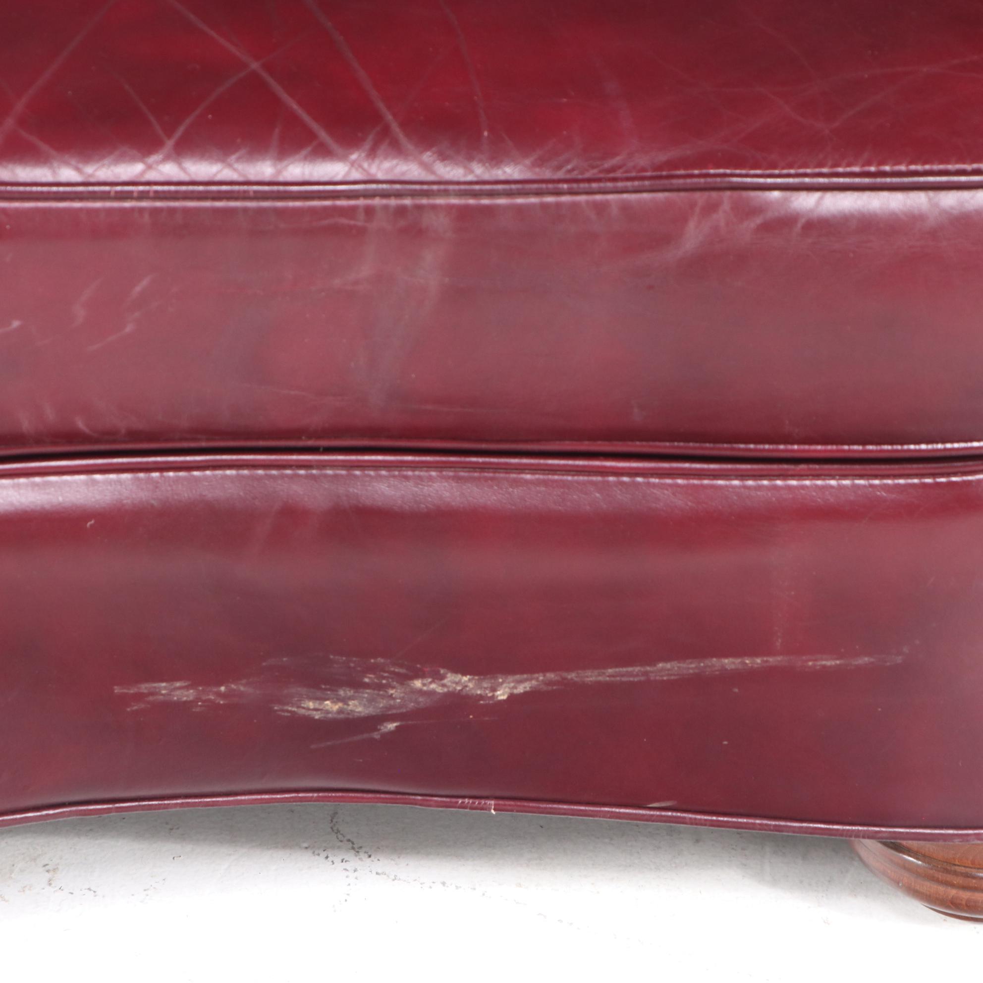 Jamestown Sterling Brass-Tacked and Burgundy Leather Club Chair and Ottoman