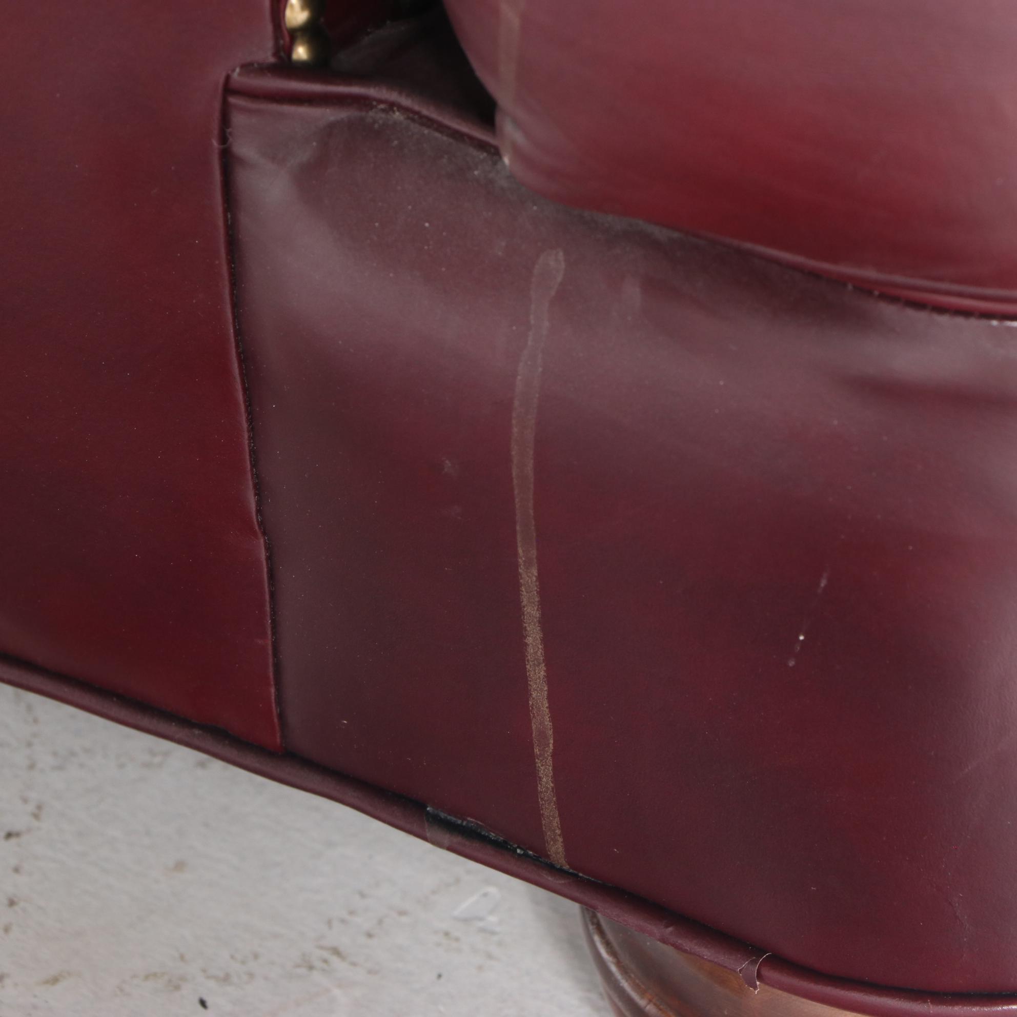 Jamestown Sterling Brass-Tacked and Burgundy Leather Club Chair and Ottoman