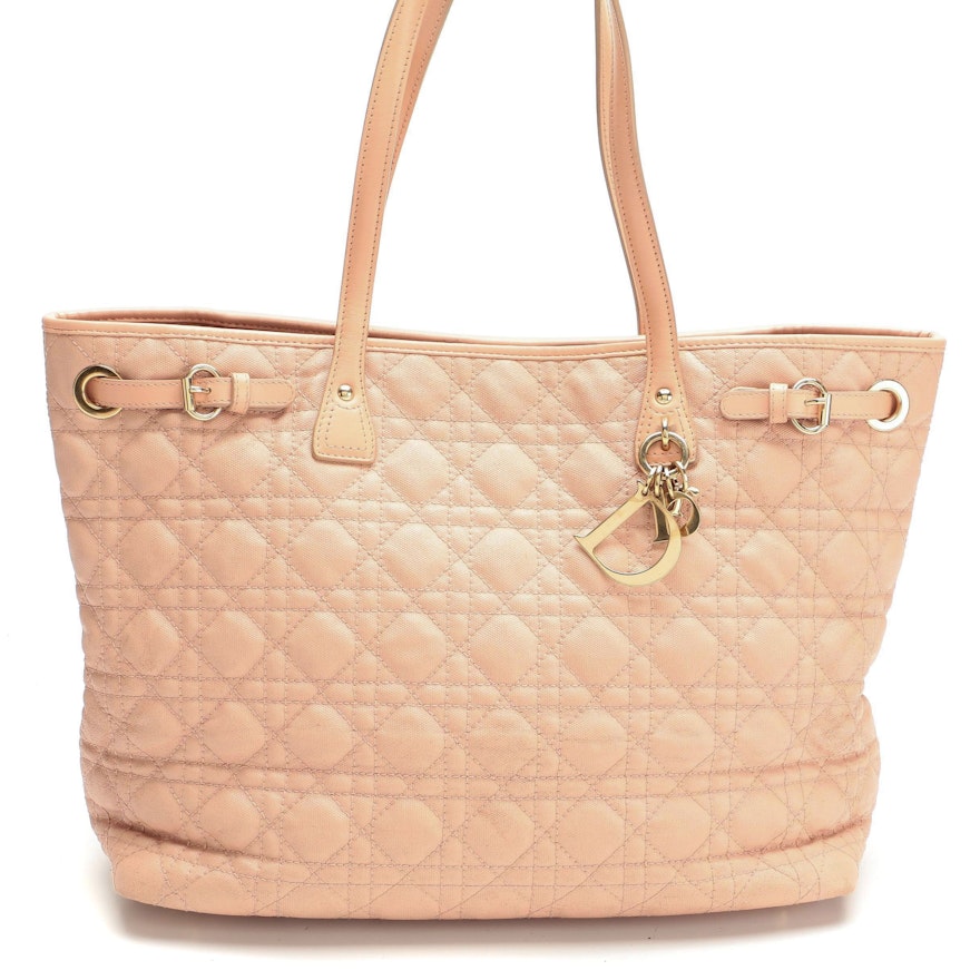 Christian Dior Panarea Pink Cannage Coated Canvas and Leather Tote