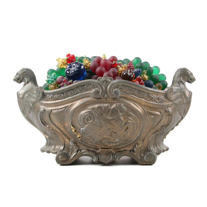 Czech Art Glass Fruit Bowl Table Light Centerpiece, Early to Mid-20th Century