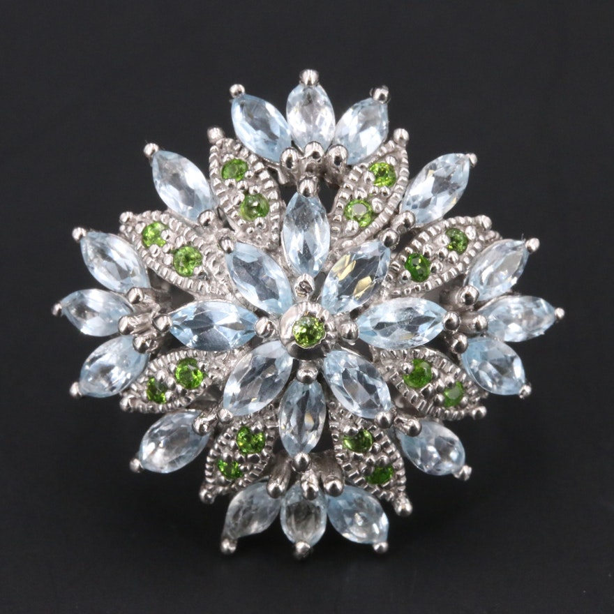 Sterling Topaz and Diopside Cluster Ring