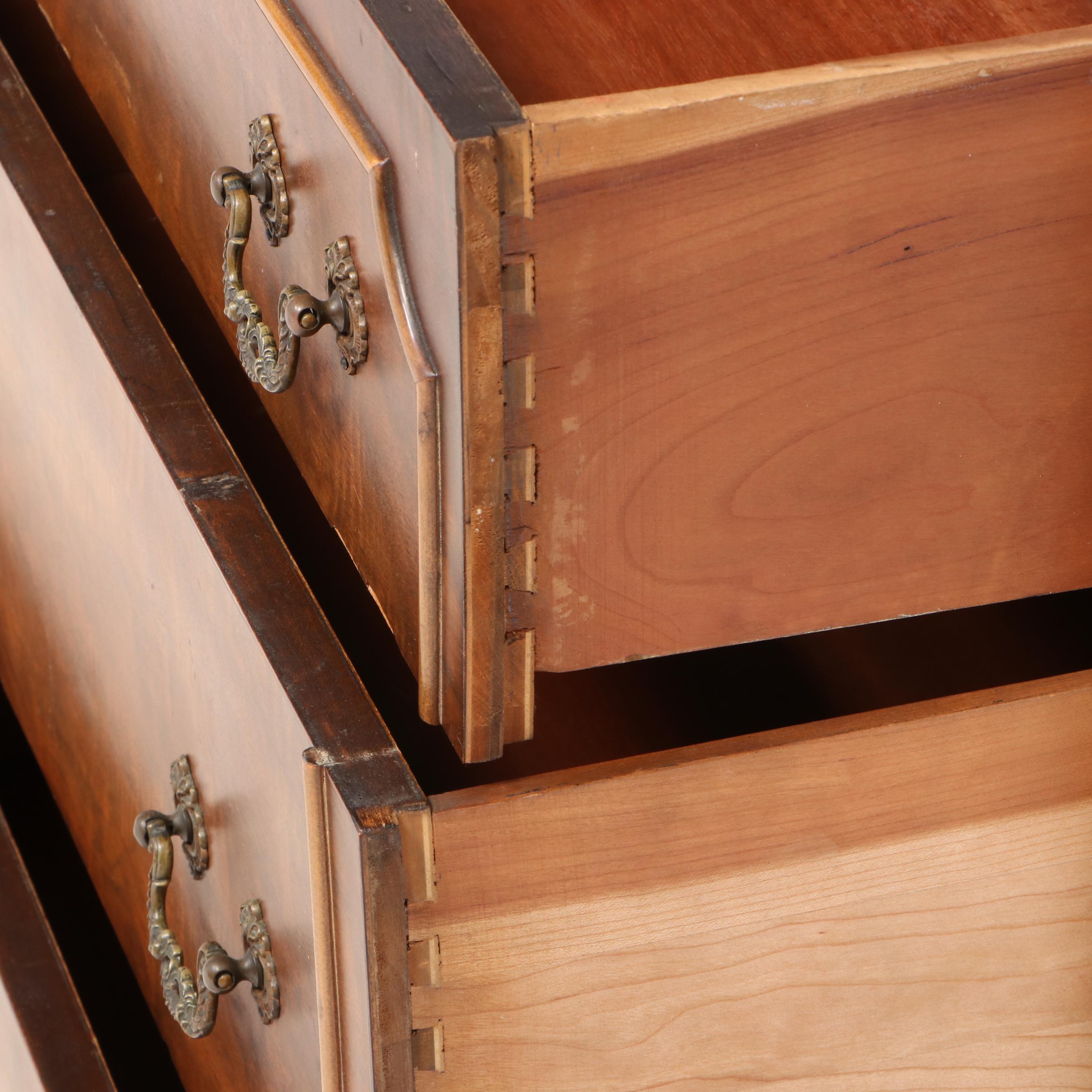 George II Style Figured Walnut Bureau Bookcase, Early to Mid 20th Century