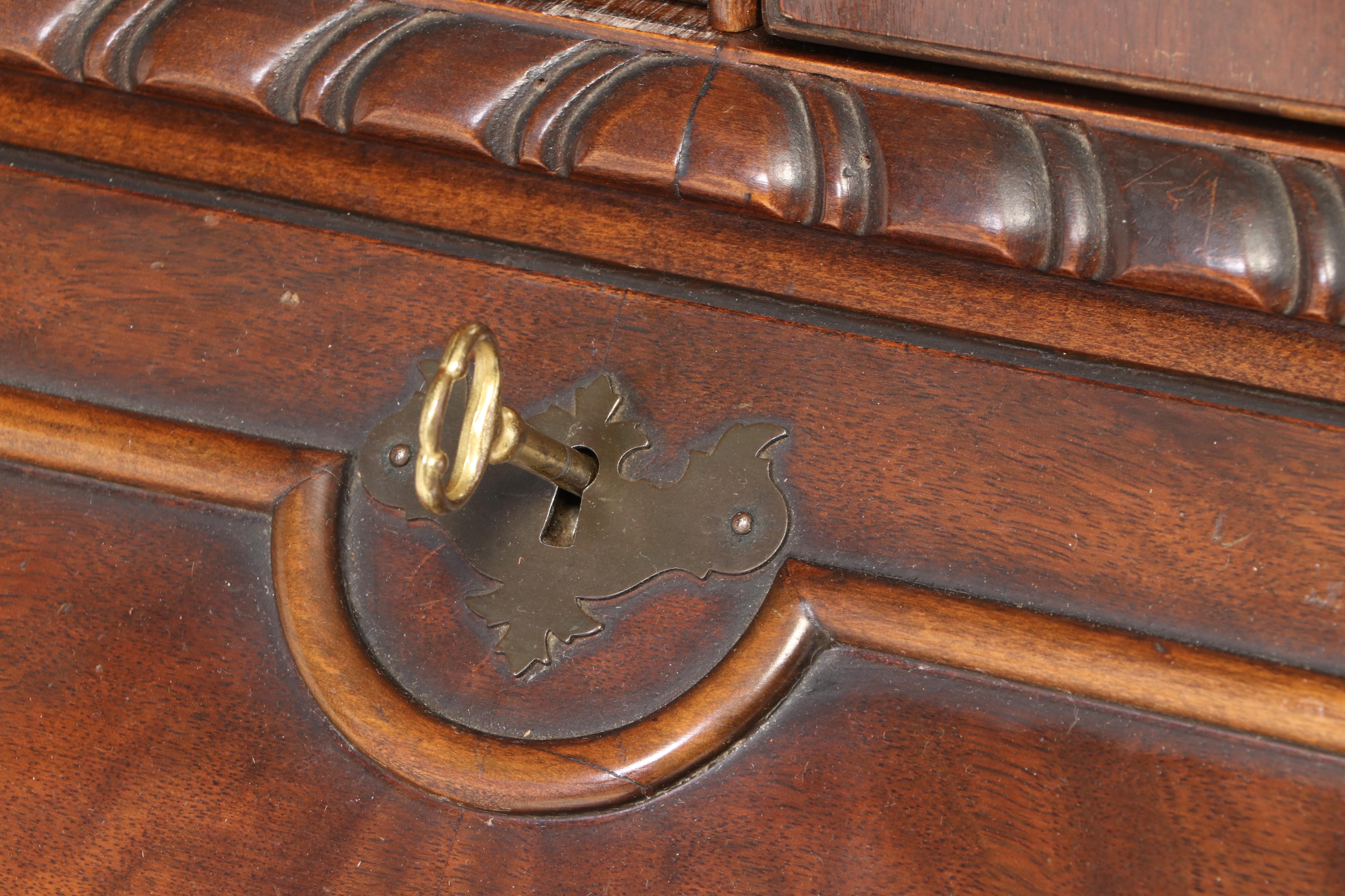 George II Style Figured Walnut Bureau Bookcase, Early to Mid 20th Century