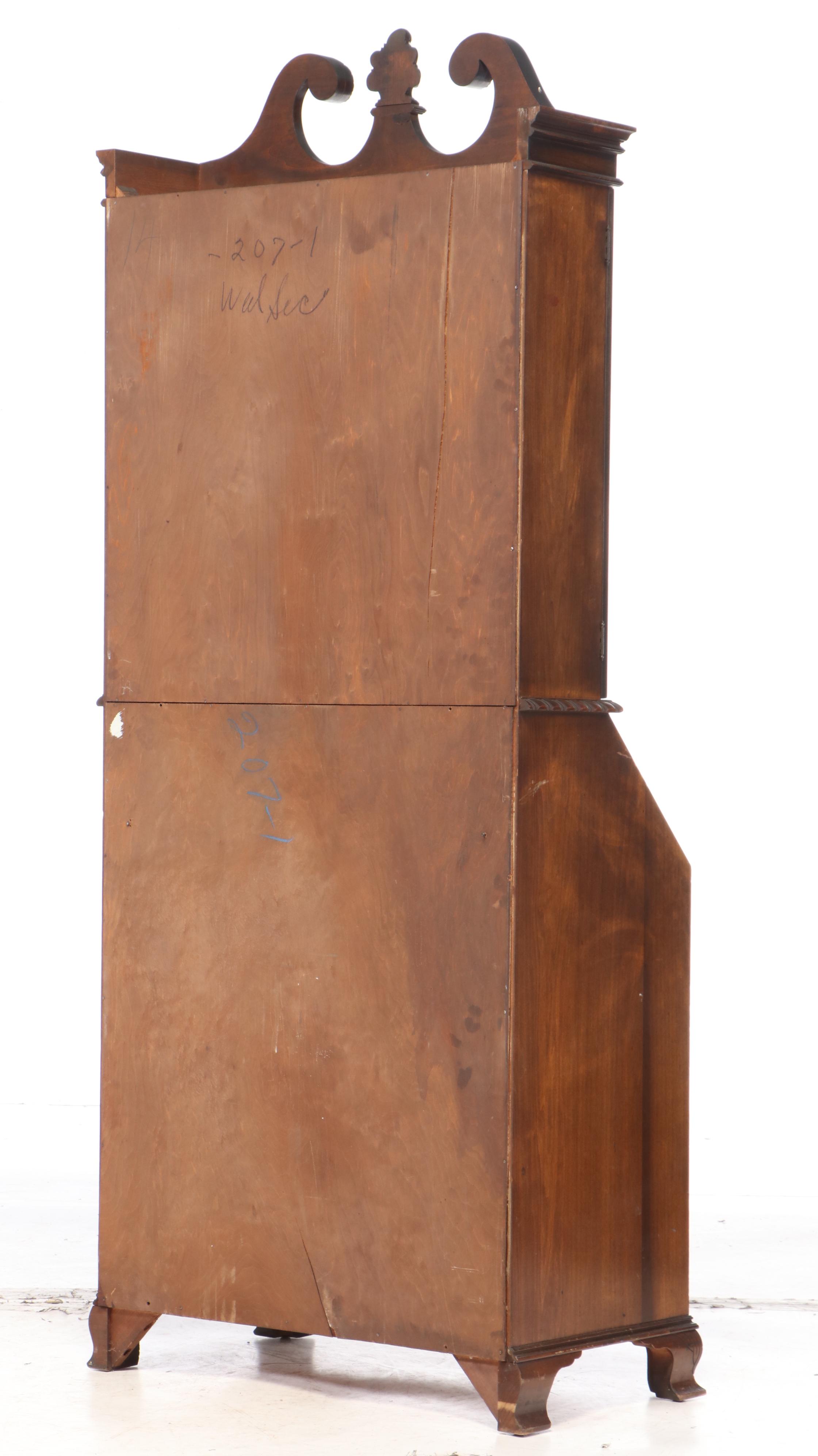 George II Style Figured Walnut Bureau Bookcase, Early to Mid 20th Century