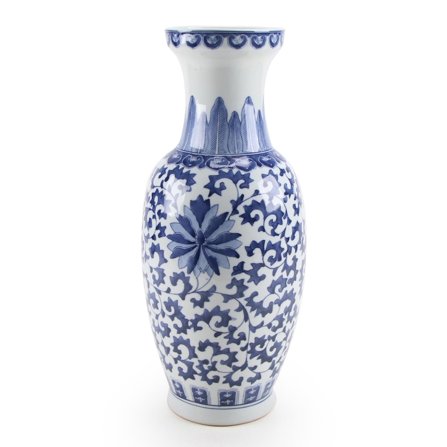 Chinese Ceramic Blue and White  Floral Motif Floor Vase
