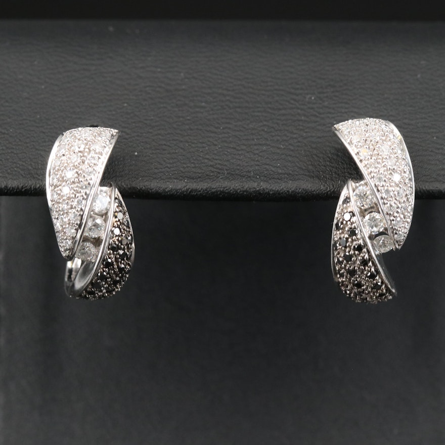 14K Diamond J Hoop Earrings