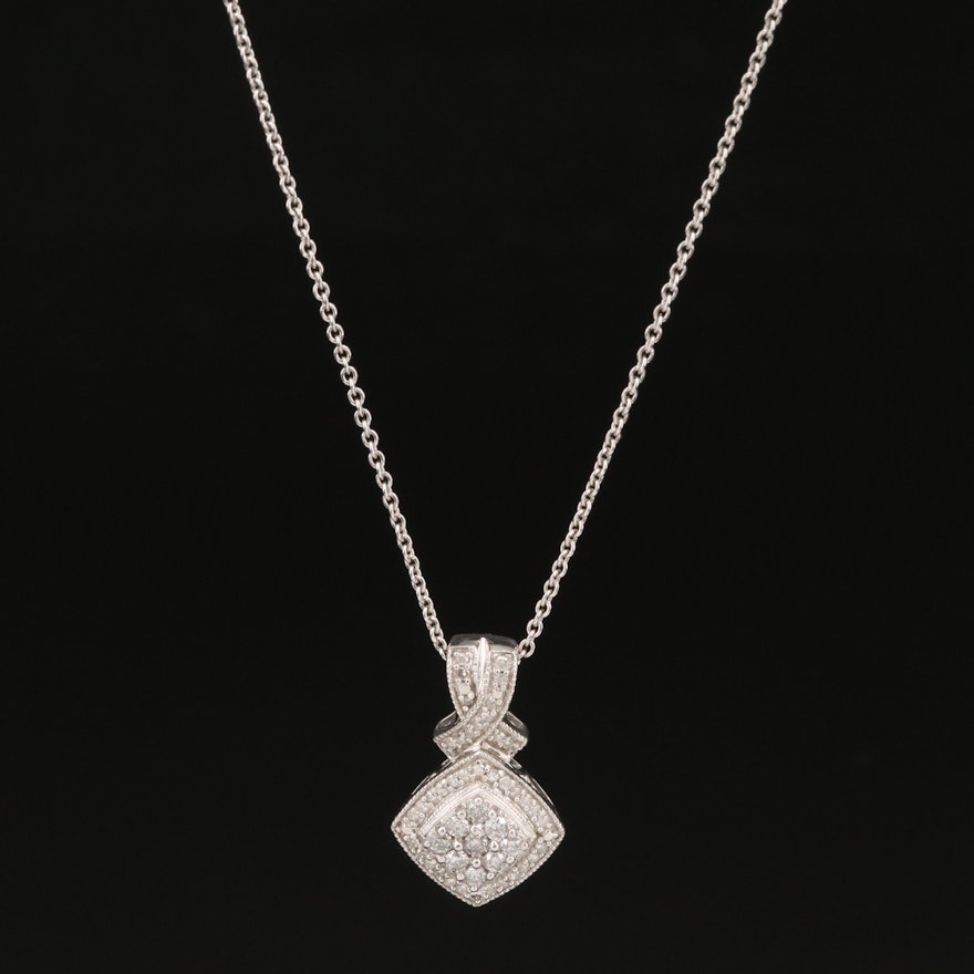 Sterling Silver Diamond Cluster Pendant Necklace
