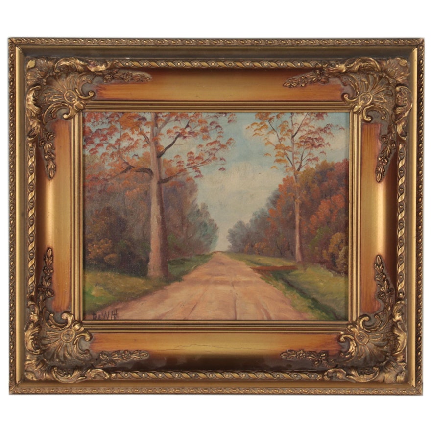 Robert DeWitt Landscape Oil Painting of Dirt Road, Mid-20th Century