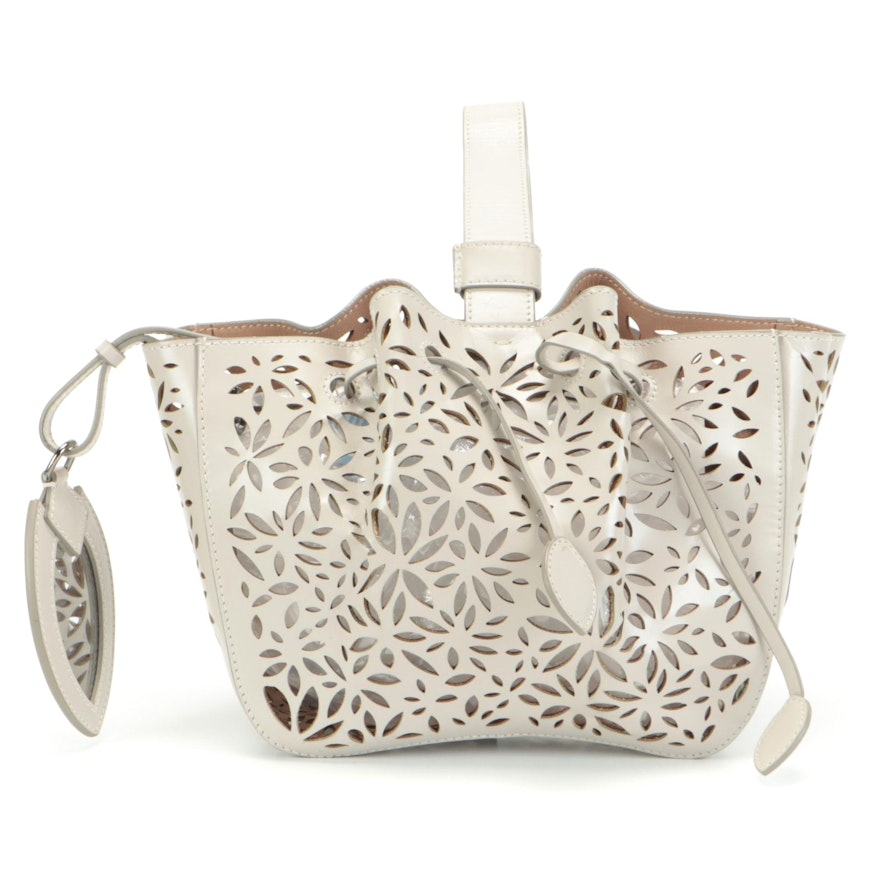 ALAÏA Paris Rose-Marie 16 Bracelet Bag in Grey Laser Cut Leather