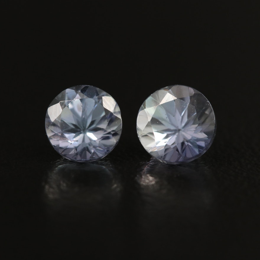 Matched Pair of Loose 1.71 CTW Round Faceted Tanzanites