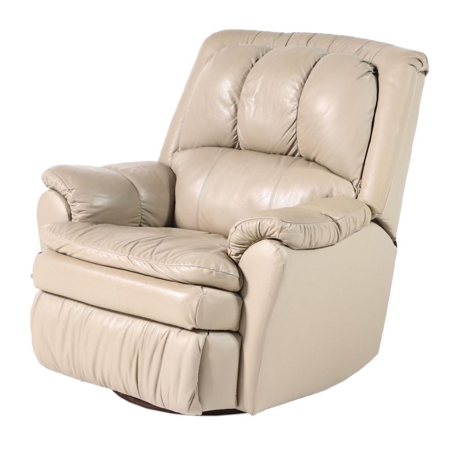 Taupe Leather Swivel Manual Recliner