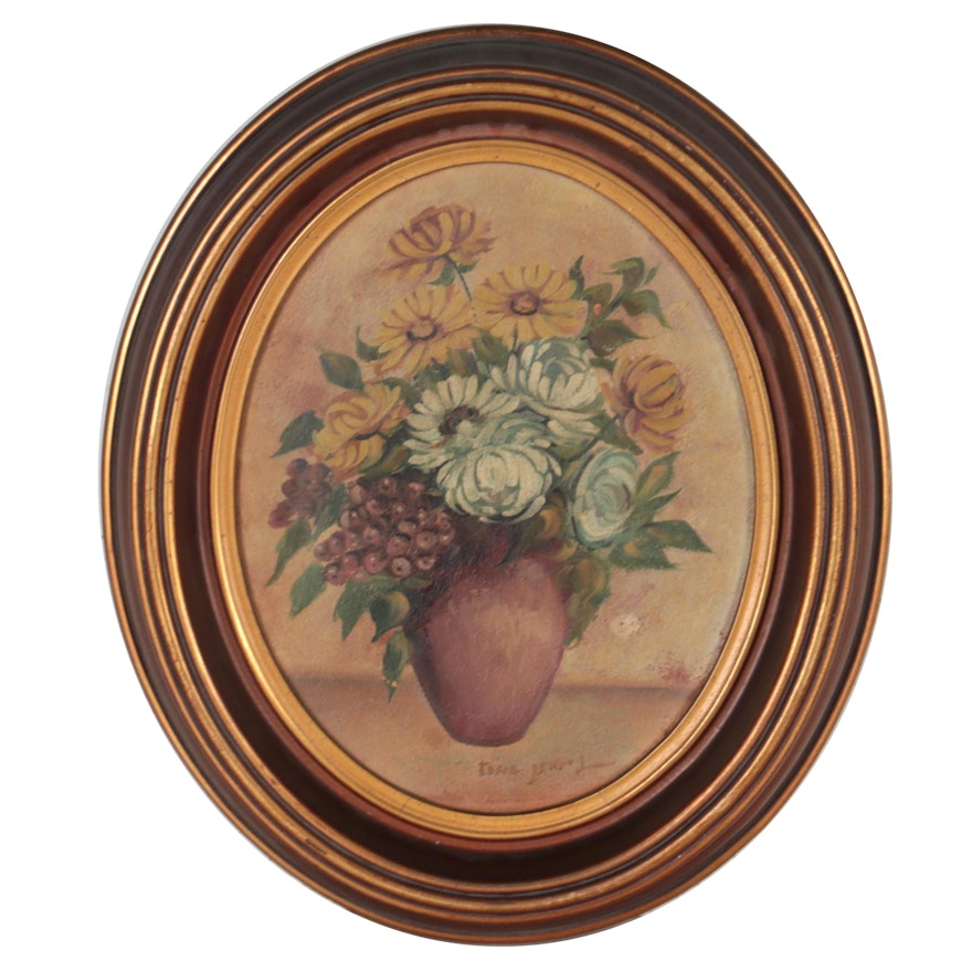 Still Life Oil Painting Flowers, Mid-20th Century