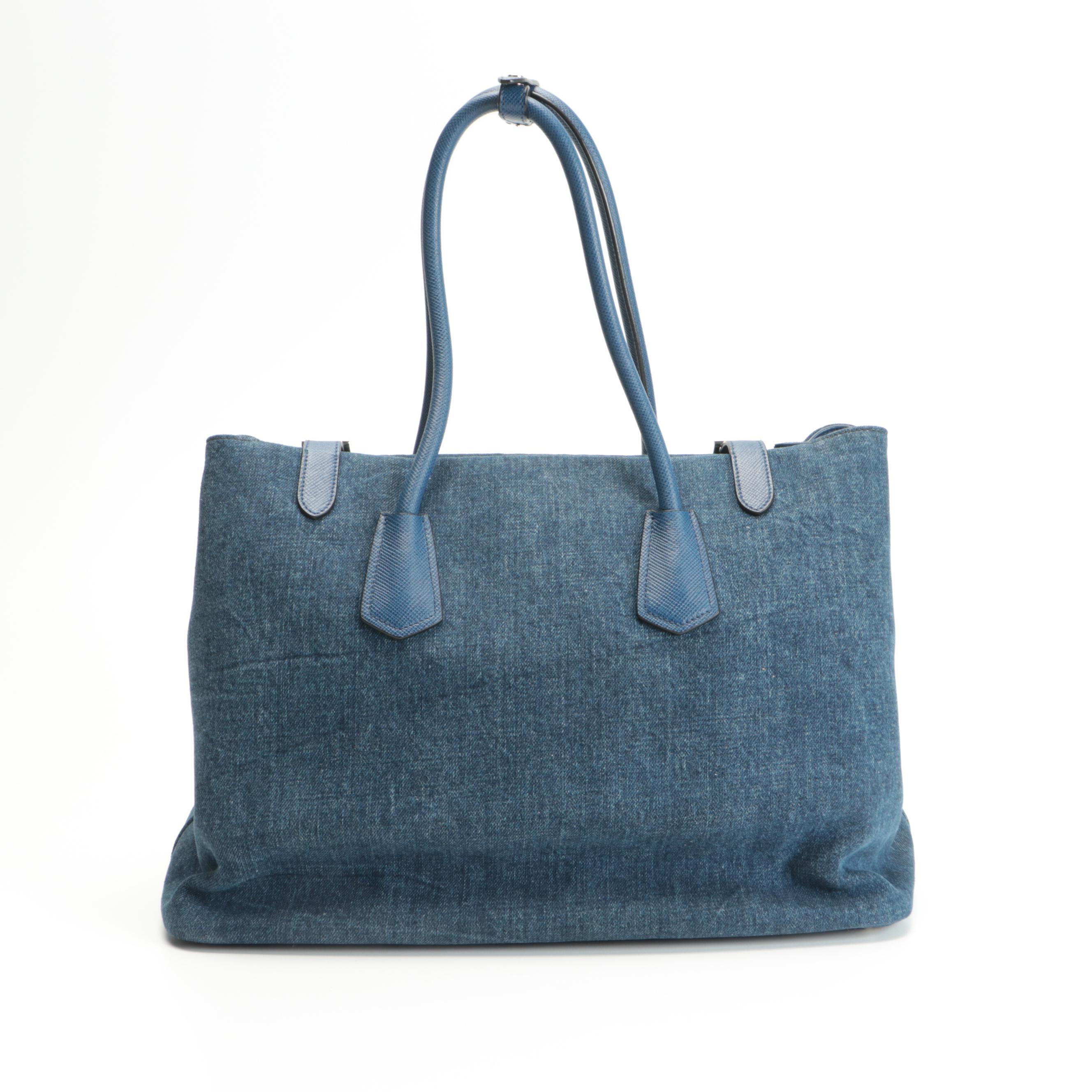 Prada Blue Denim and Saffiano Leather Tote Bag