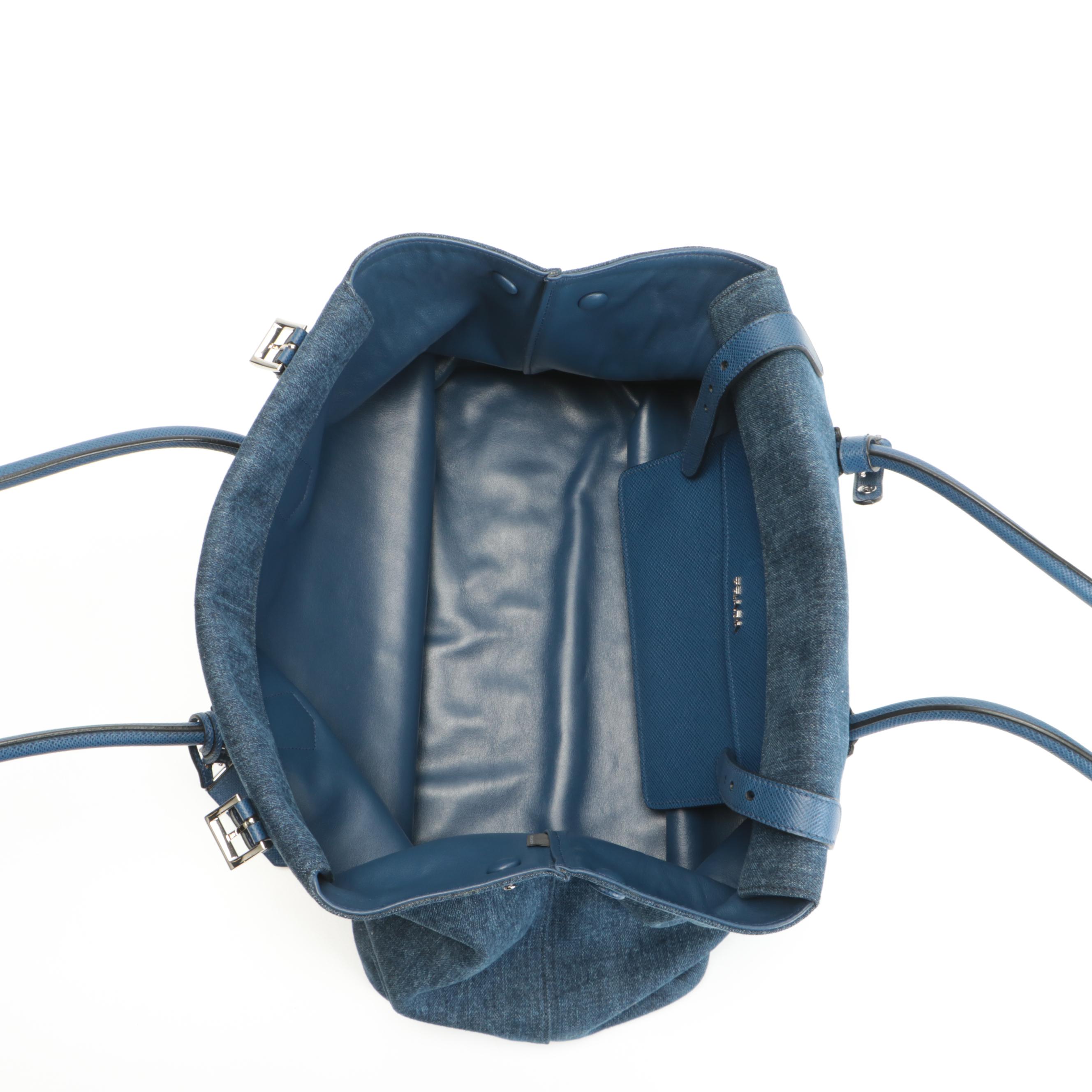 Prada Blue Denim and Saffiano Leather Tote Bag