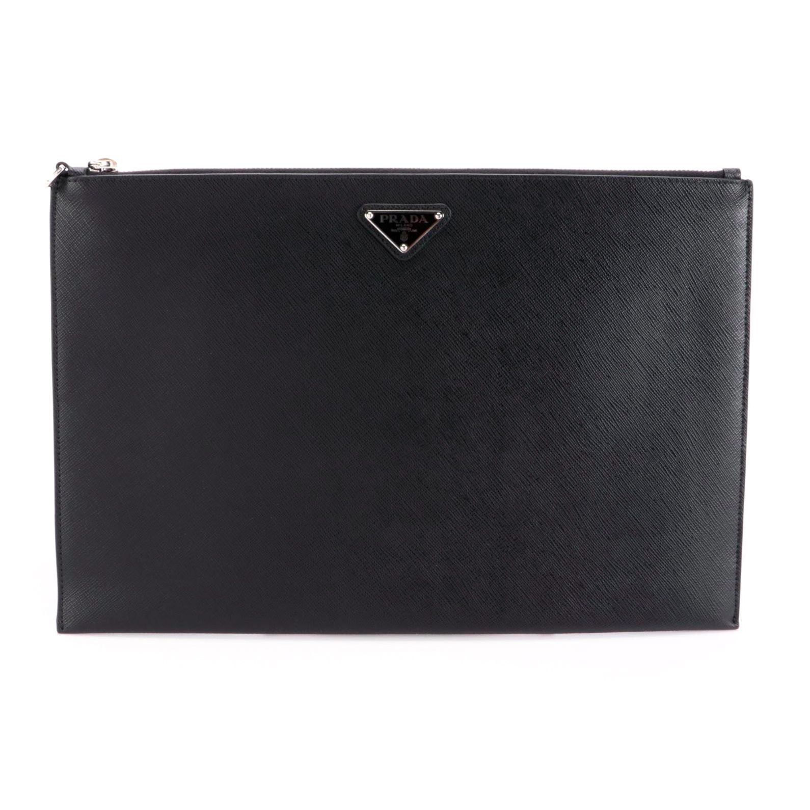 Prada Zip Portfolio Case in Black Saffiano Leather
