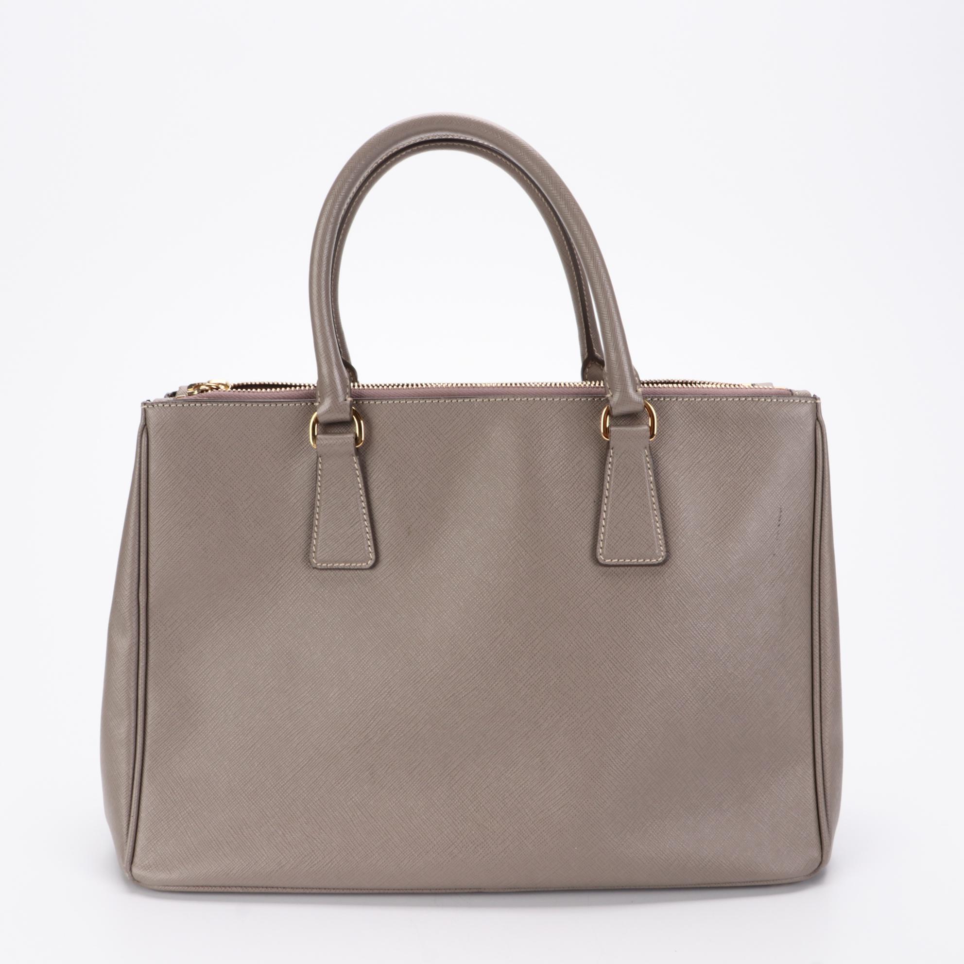 Prada Gray Saffiano Leather Two-Way Handbag
