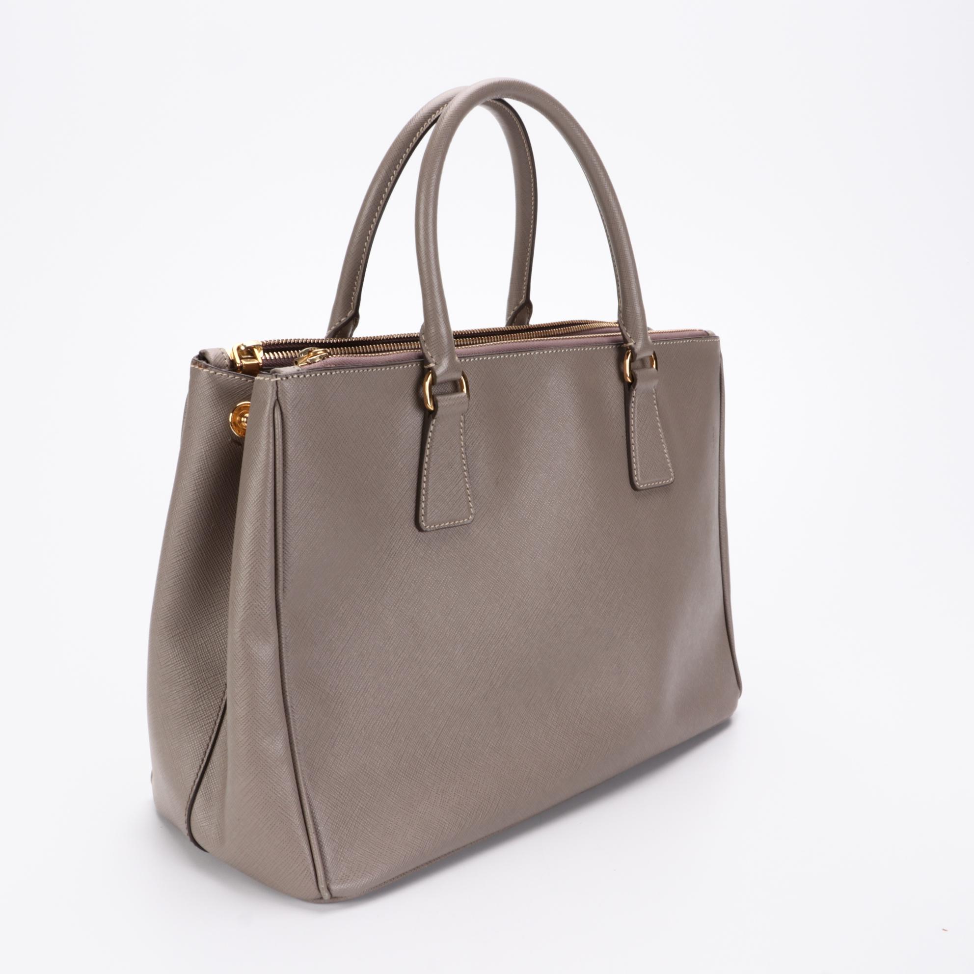 Prada Gray Saffiano Leather Two-Way Handbag