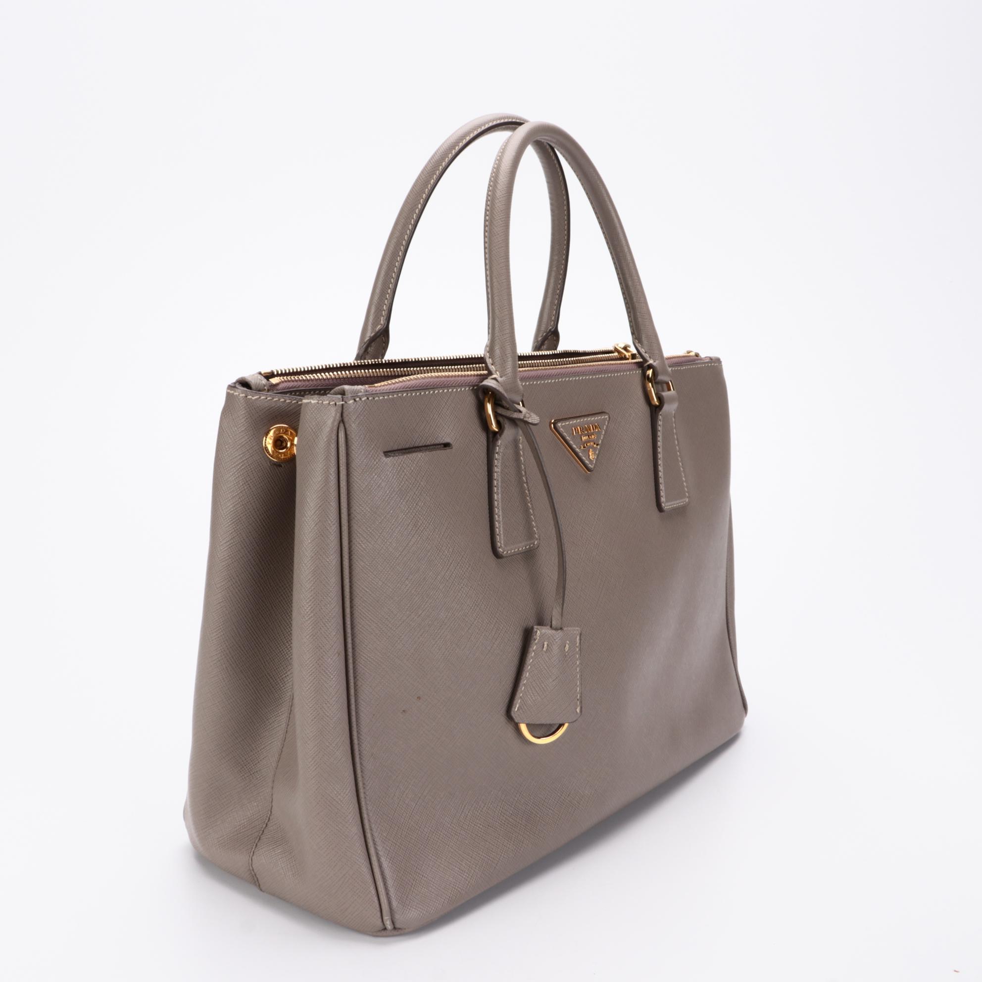 Prada Gray Saffiano Leather Two-Way Handbag
