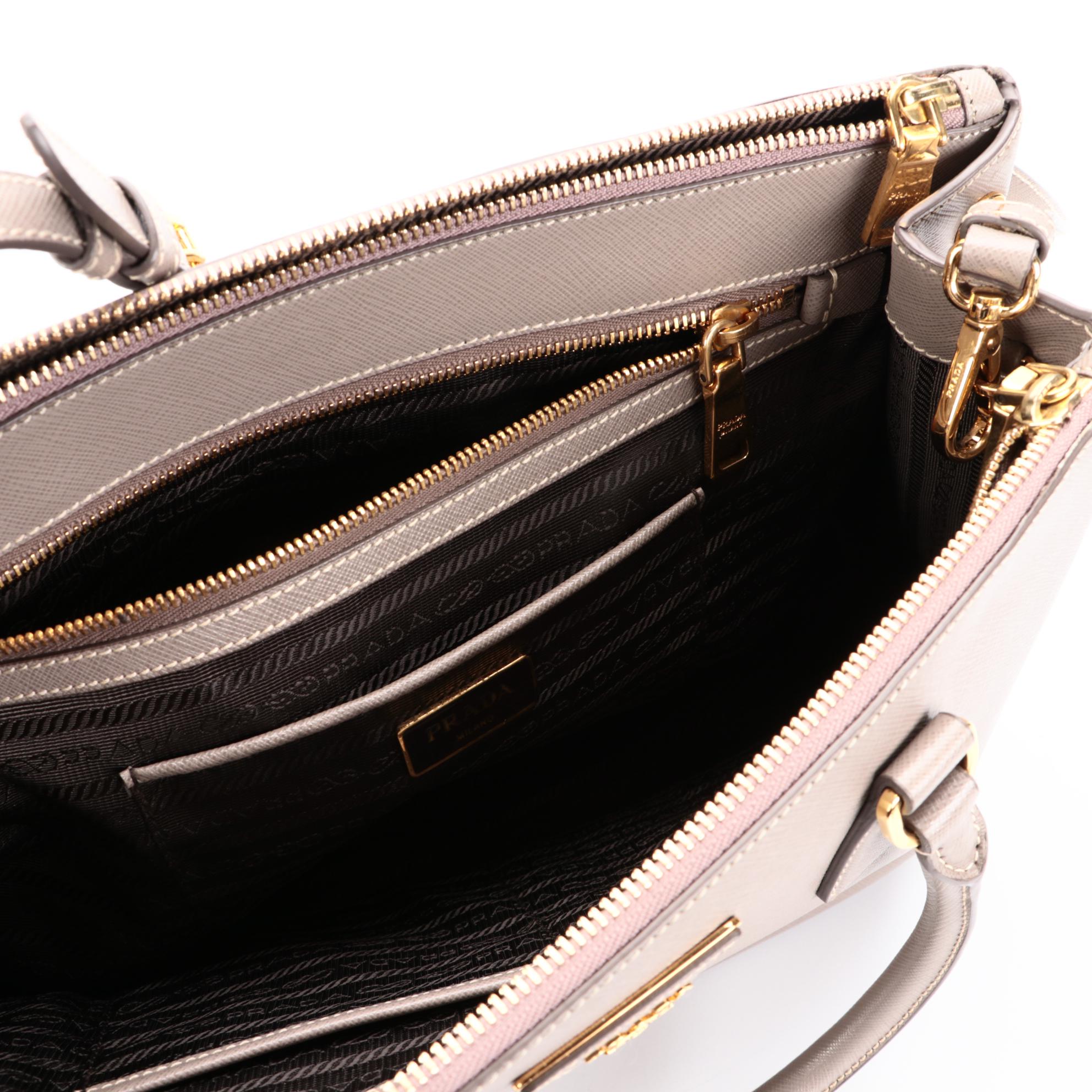 Prada Gray Saffiano Leather Two-Way Handbag