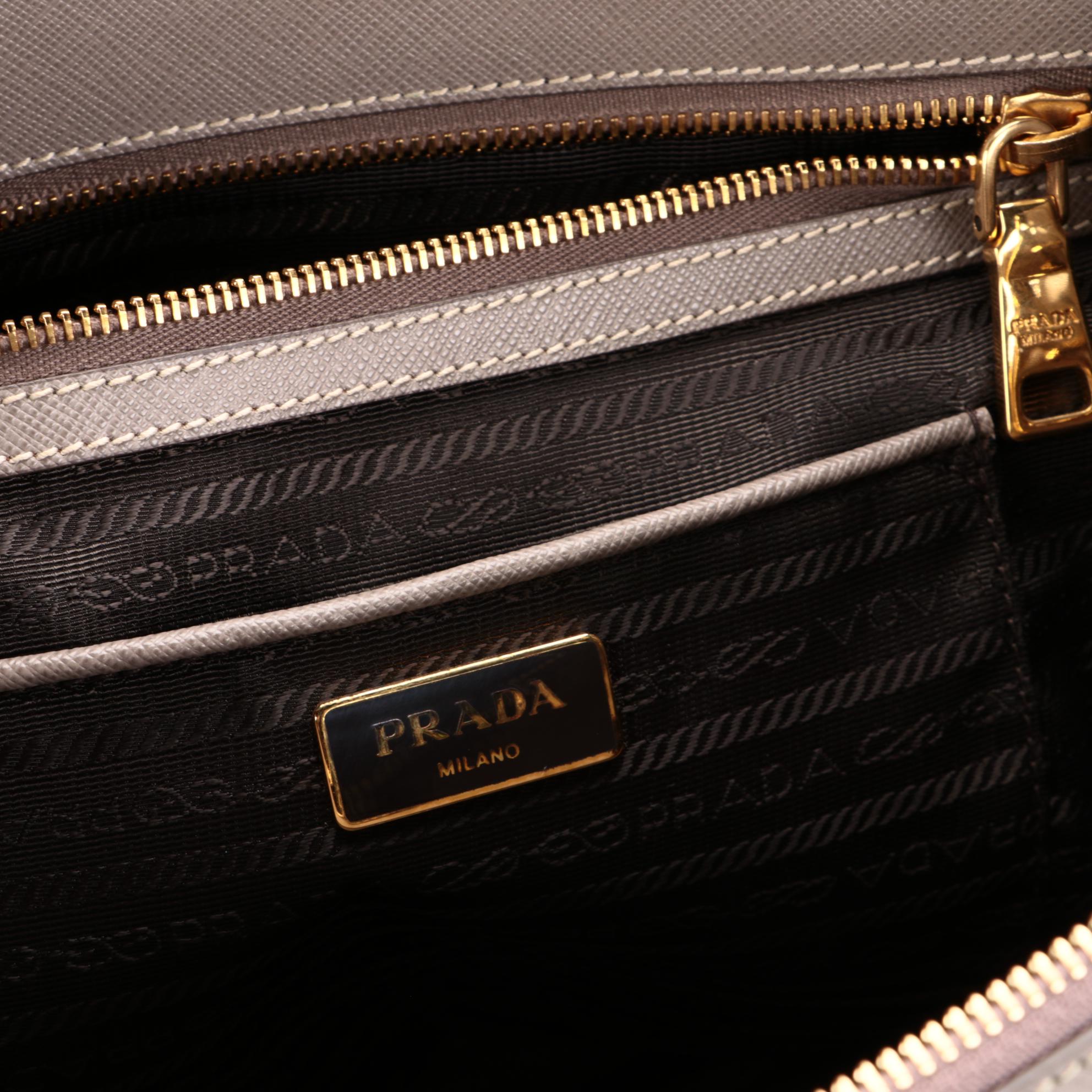 Prada Gray Saffiano Leather Two-Way Handbag
