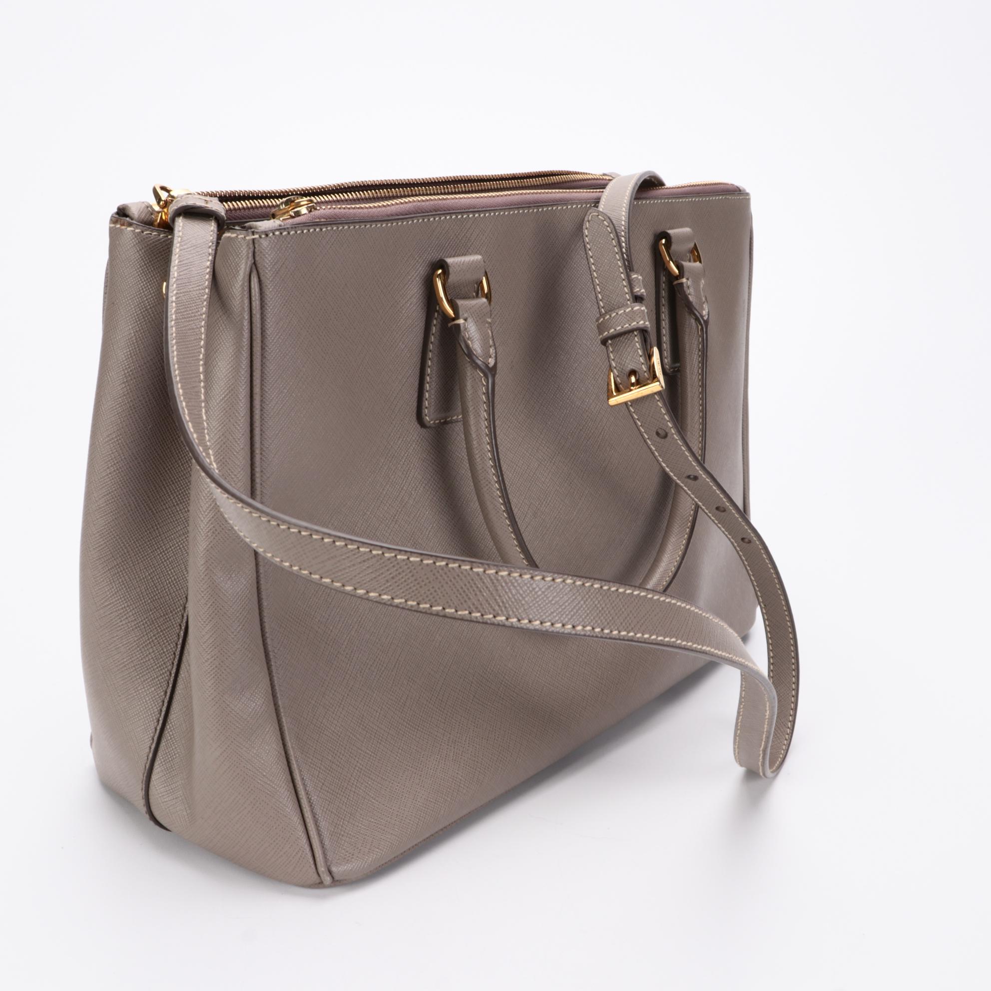 Prada Gray Saffiano Leather Two-Way Handbag