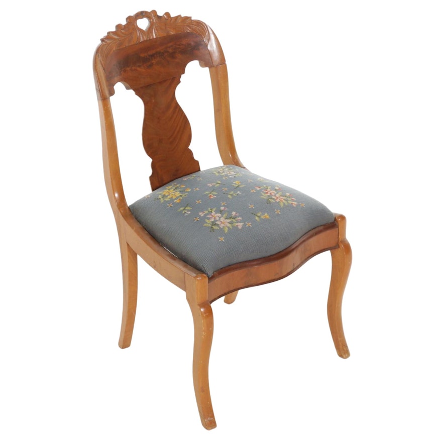 American Empire Mahogany Side Chair with Needlepoint Seat