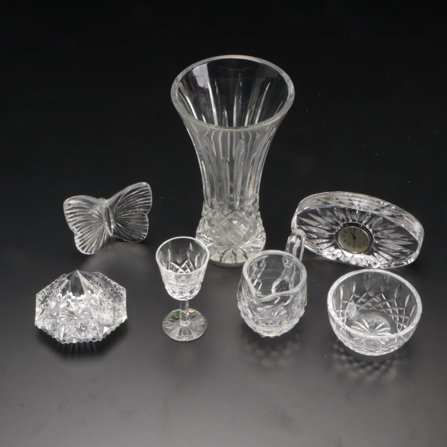 Waterford Crystal Vase with Other Waterford Cut Glass Items