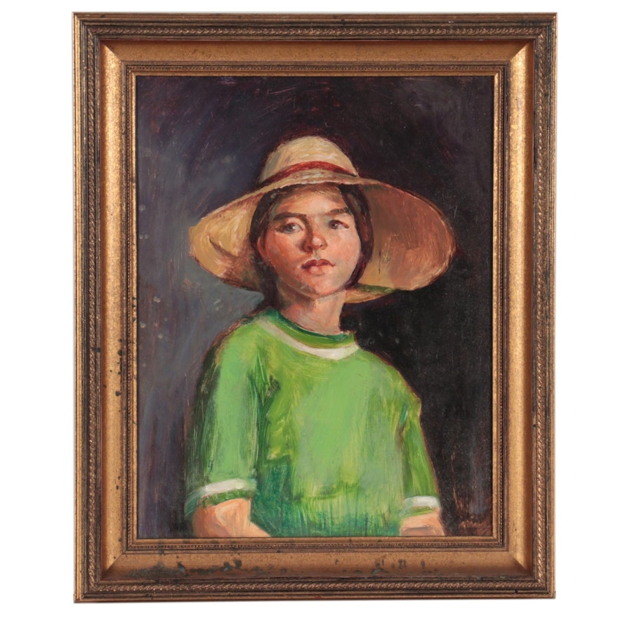Oil Portrait of Young Child, Late 20th Century