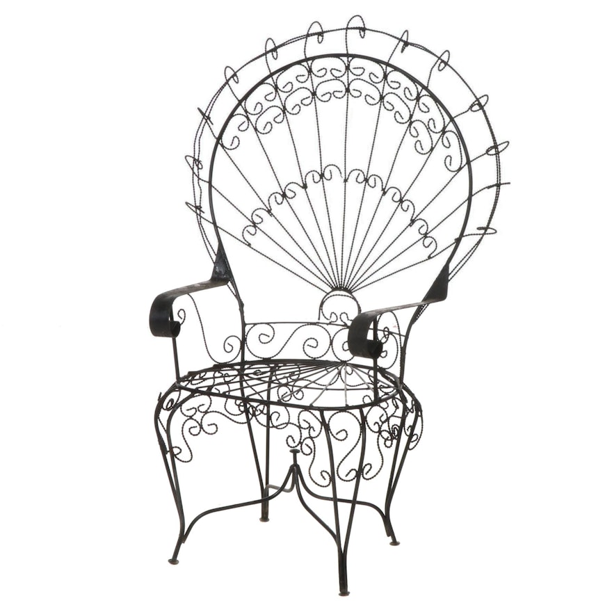 John Salterini Wrought Iron Peacock Chair, Mid-20th Century