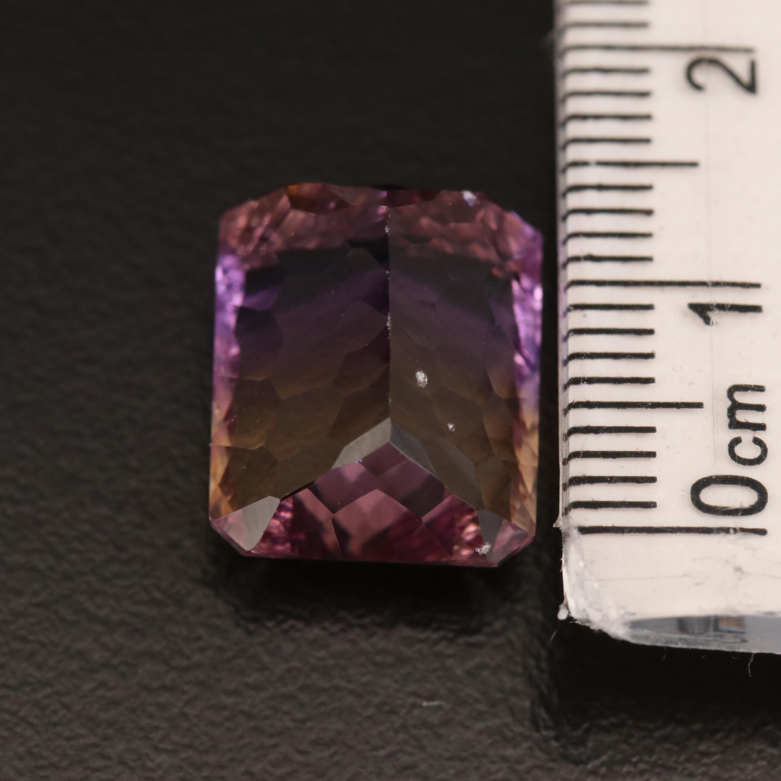 Loose 11.84 CT Rectangular Fantasy Faceted Ametrine