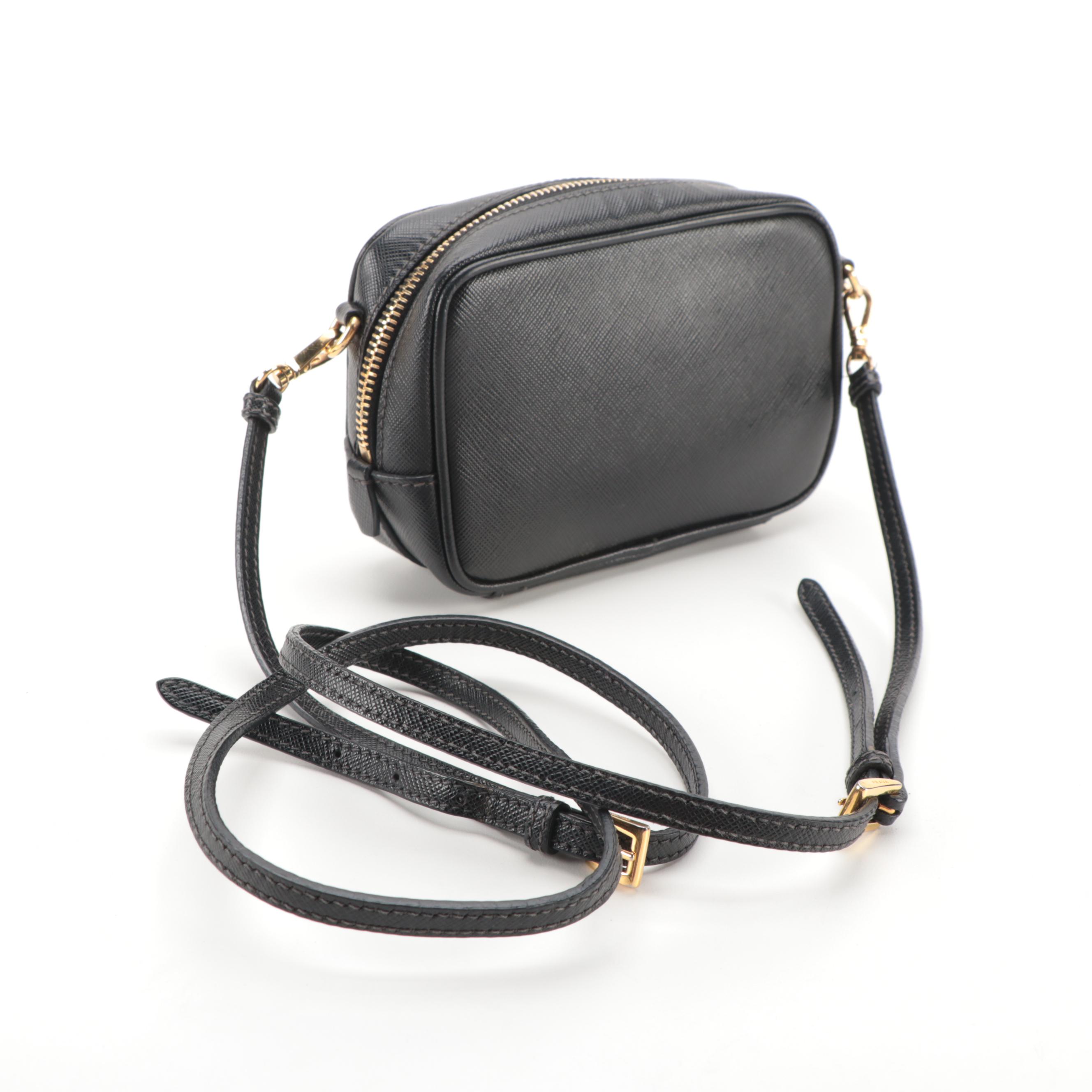 Prada Mini Camera Crossbody Bag in Black Saffiano Leather