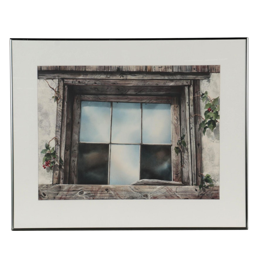 Pam Berns Watercolor Painting of Weathered Window