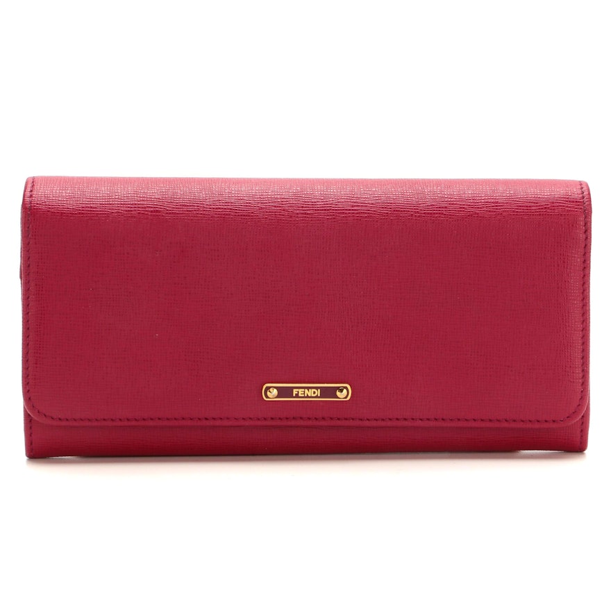 Fendi Continental Flap Wallet in Fuchsia Textured Leather