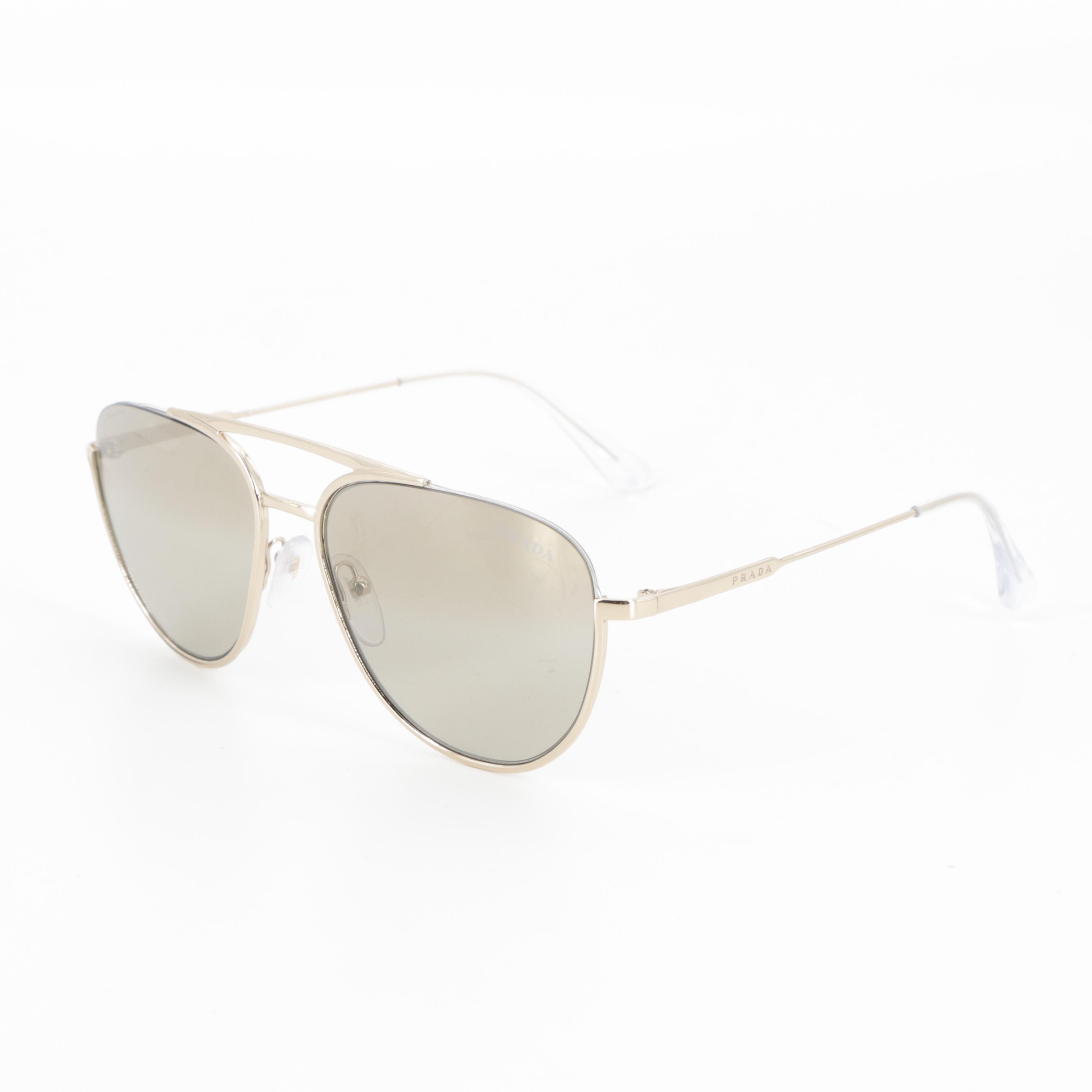 Prada SPR50U Metal Aviator Sunglasses in Gold Tone Finish