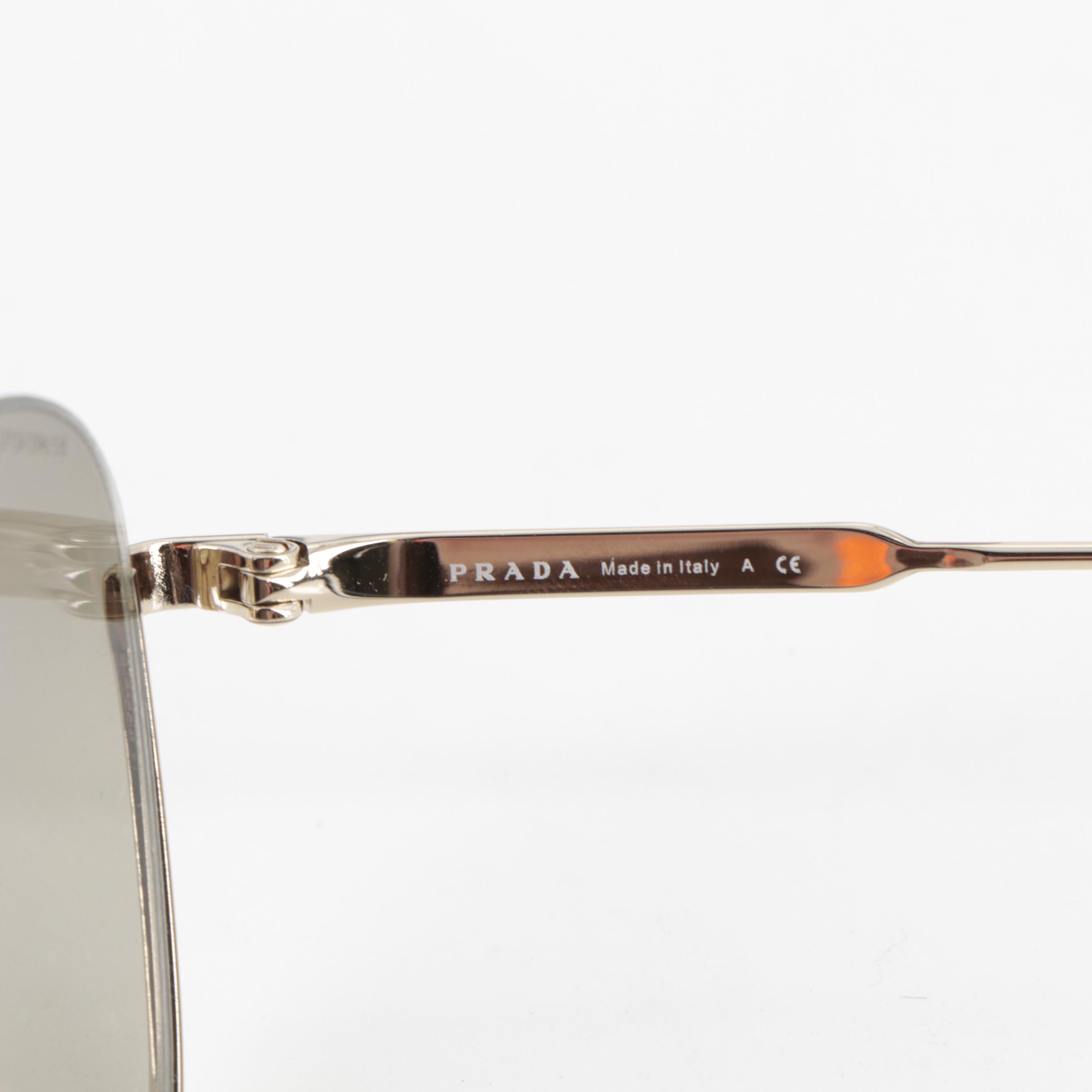 Prada SPR50U Metal Aviator Sunglasses in Gold Tone Finish