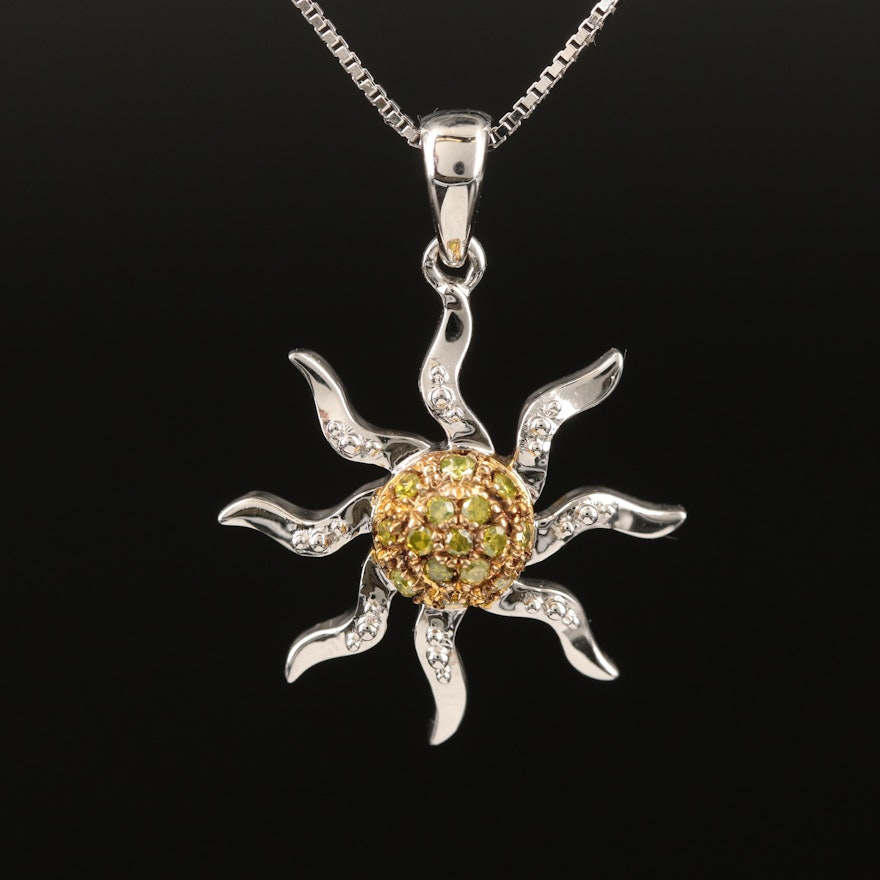 Sterling Diamond Sun Pendant Necklace