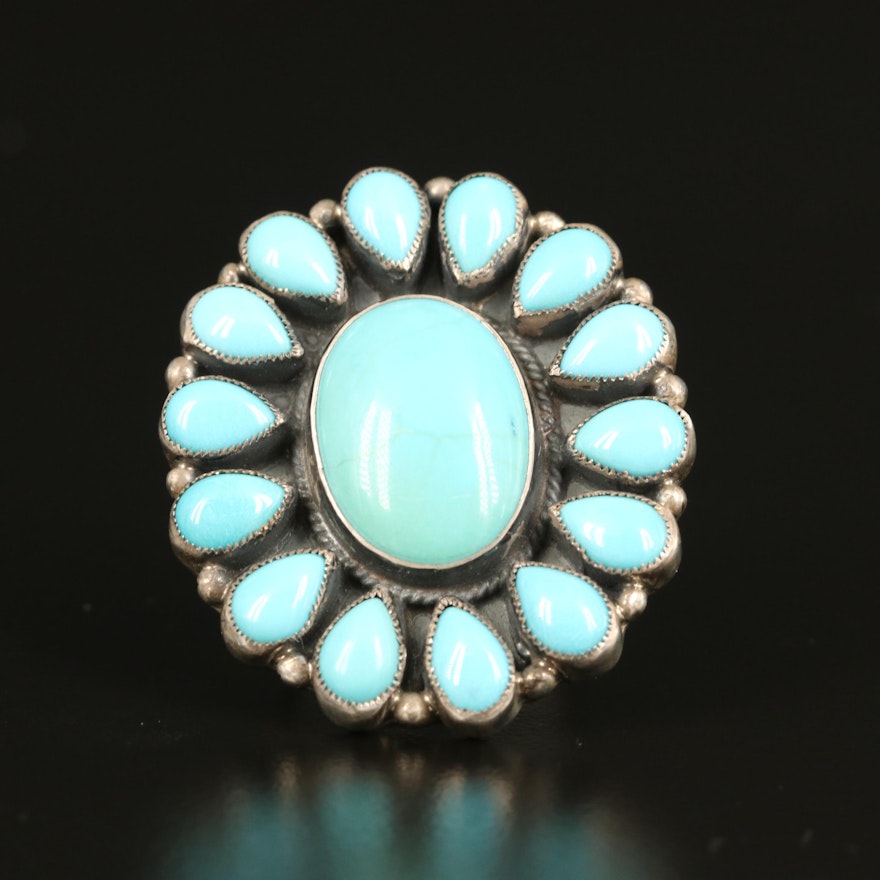 Western Style Don Lucas Sterling Turquoise Ring
