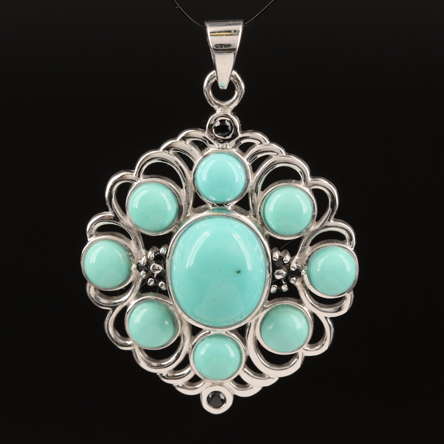 Sterling Faux Turquoise and Spinel Pendant