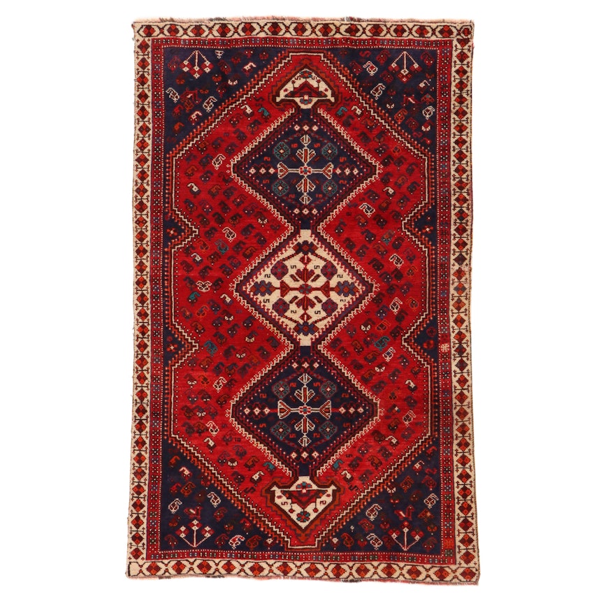 5' x 8' Hand-Knotted Persian Qashqai Shiraz Rug, 1970s