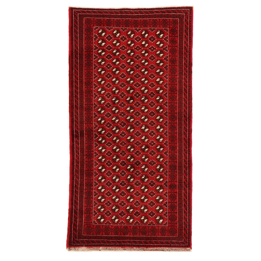 4'2 x 8'3 Hand-Knotted Persian Turkmen Rug, 1970s