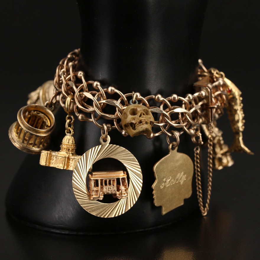 Vintage Gold-Filled Charm Bracelet with Sterling and Articulated Clown Charm