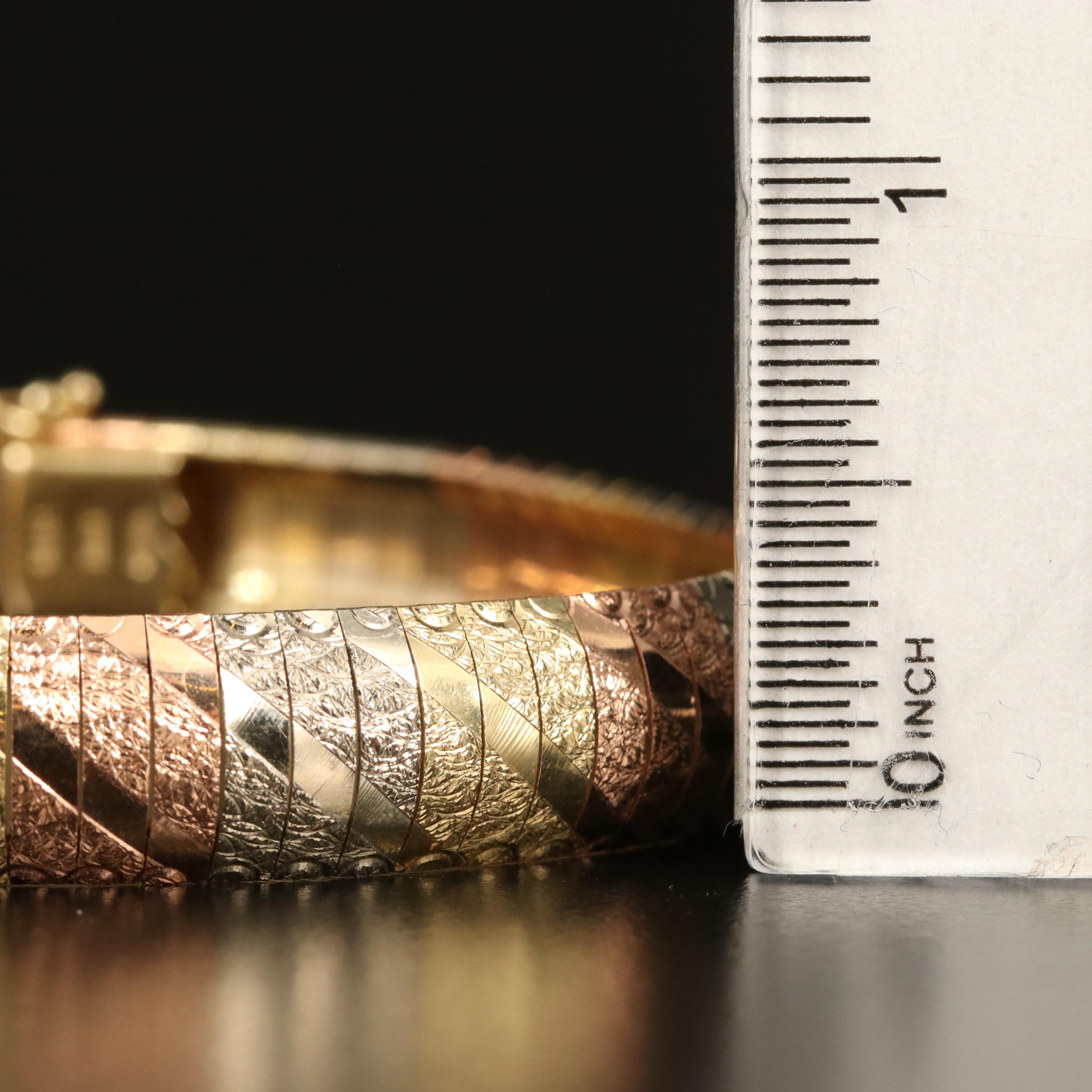 14K Tri-Color Italian Gold Textured Omega Bracelet