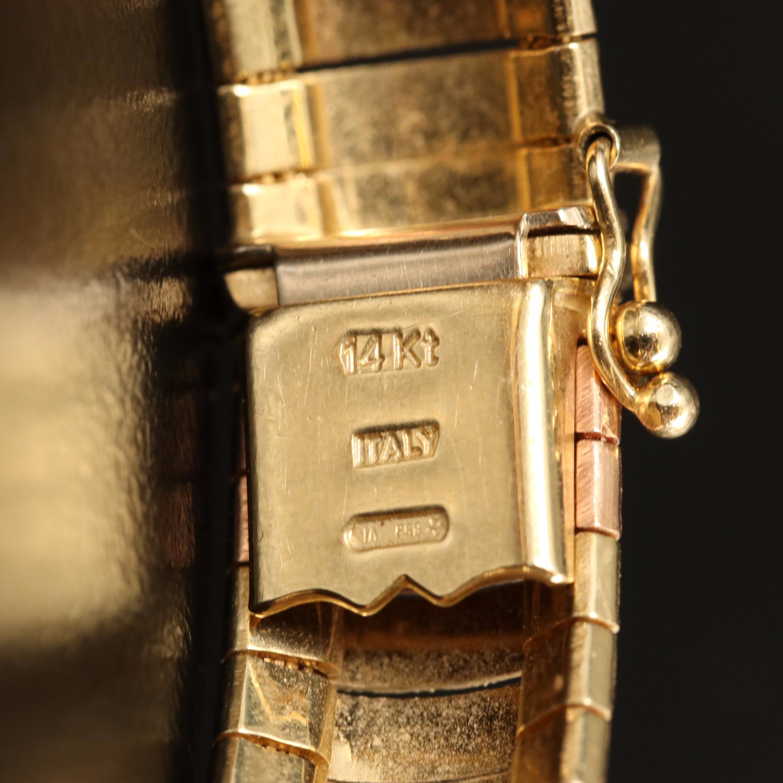 14K Tri-Color Italian Gold Textured Omega Bracelet