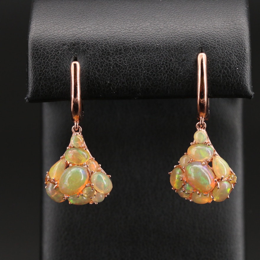 Sterling Opal Cluster Drop Earrings