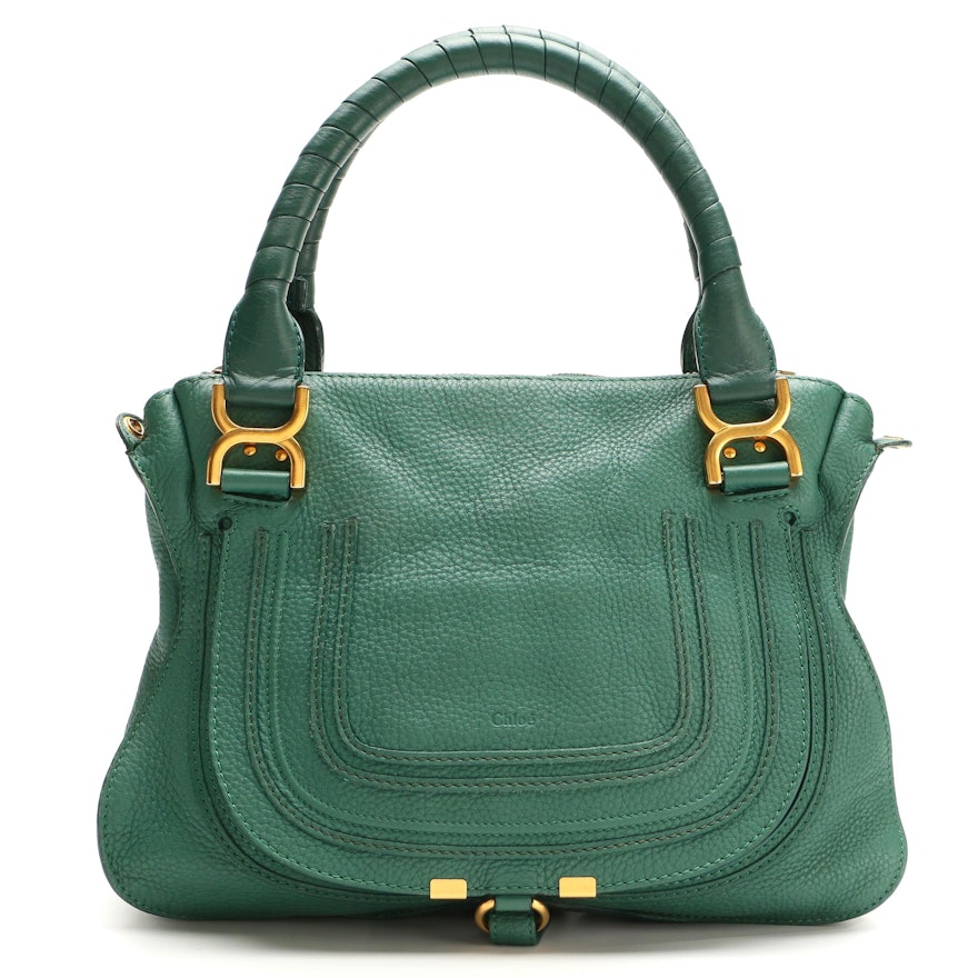 Chloé Marcie Medium Two-Way Satchel in Green Grained Leather